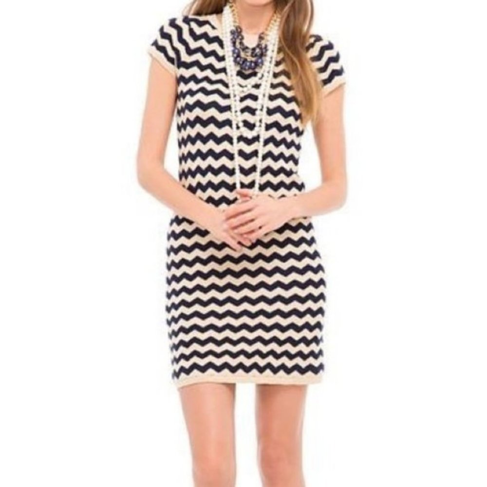 Lilly Pulitzer Navy Gold Chevron Mini Santana Sweater Dress